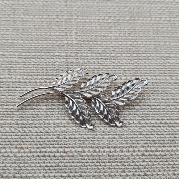 Sterling Silver Large Five Leaf Double Branch Pin Brooch B585 - Picture 1 of 7